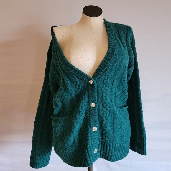 A New Day Green Cardiagan Cable Knit Sweater - Picture 5 of 14
